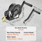 VEVOR Hand Winch, 544.3 kg Pulling Capacity, Boat Trailer Winch Heavy Duty Rope Crank with 701 cm Polyester Strap and Two-Way Ratchet, Manual Operated Hand Crank Winch for Trailer, Boat or ATV Towing