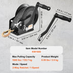 VEVOR Hand Winch, 725.7 kg Pulling Capacity, Boat Trailer Winch Heavy Duty Rope Crank with 1005.8 cmPolyester Strap and Two-Way Ratchet, Manual Operated Hand Crank Winch for Trailer, Boat or ATV Towing