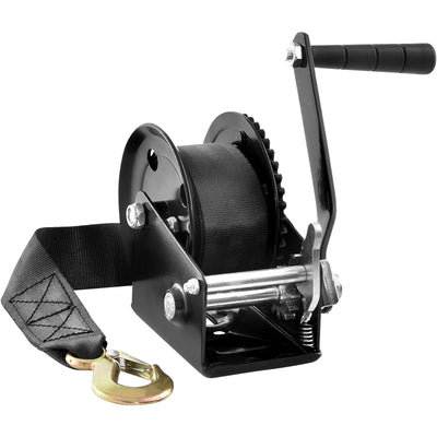 VEVOR Hand Winch, 544.3 kg Pulling Capacity, Boat Trailer Winch Heavy Duty Rope Crank with 701 cm Polyester Strap and Two-Way Ratchet, Manual Operated Hand Crank Winch for Trailer, Boat or ATV Towing