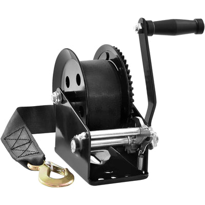 VEVOR Hand Winch, 725.7 kg Pulling Capacity, Boat Trailer Winch Heavy Duty Rope Crank with 1005.8 cmPolyester Strap and Two-Way Ratchet, Manual Operated Hand Crank Winch for Trailer, Boat or ATV Towing