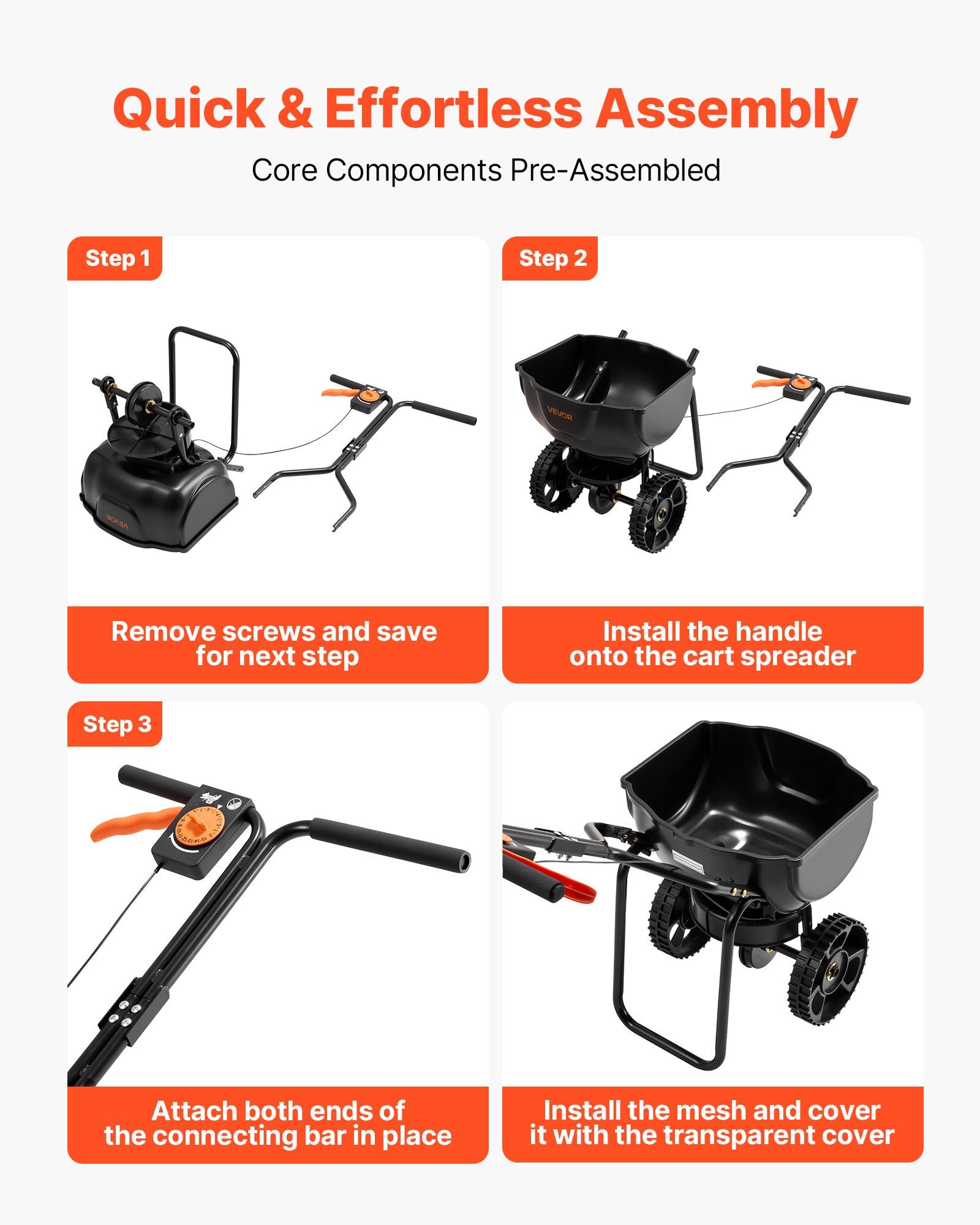 VEVOR Push Lawn Spreader, 3m Spreading Width, Broadcast Spreader with 59kg Load Capacity & 10 in All-Terrain Tires, Walk-Behind Garden & Lawn Broadcast Spreaders for Seed Fertilizer Weed Control