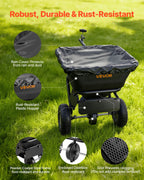 VEVOR Tow Behind Lawn Spreader, 3m Spreading Width, Garden & Lawn Spreader with Universal Hitch, 38.6kg Capacity & 10 in All-Terrain Tires, Seed Fertilizer Broadcast Spreader for ATVs UTVs
