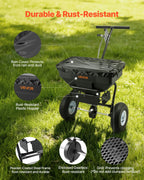 VEVOR Walk-Behind Spreader, 3.66m Spreading Width, Push Broadcast Spreader with 13" All-Terrain Tires, Adjustable Flow Control, 59kg Capacity Hopper, Lawn Spreaders for Fertilizer Seed Ice Melt