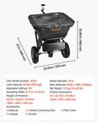 VEVOR Tow Behind Lawn Spreader, 3m Spreading Width, Garden & Lawn Spreader with Universal Hitch, 38.6kg Capacity & 10 in All-Terrain Tires, Seed Fertilizer Broadcast Spreader for ATVs UTVs