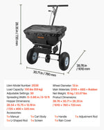 VEVOR Walk-Behind Spreader, 3.66m Spreading Width, Push Broadcast Spreader with 13" All-Terrain Tires, Adjustable Flow Control, 59kg Capacity Hopper, Lawn Spreaders for Fertilizer Seed Ice Melt