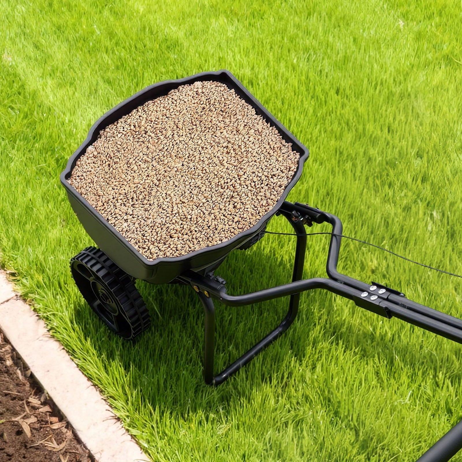 VEVOR Push Lawn Spreader, 3m Spreading Width, Broadcast Spreader with 59kg Load Capacity & 10 in All-Terrain Tires, Walk-Behind Garden & Lawn Broadcast Spreaders for Seed Fertilizer Weed Control