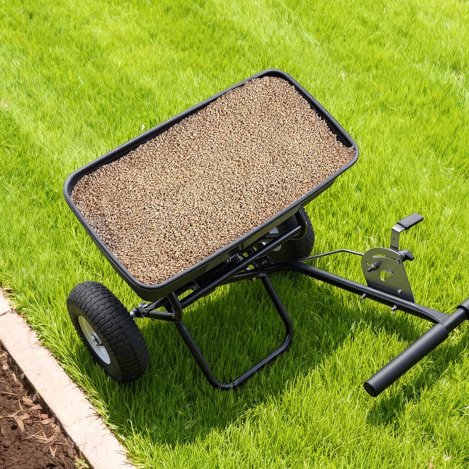 VEVOR Walk-Behind Spreader, 3.66m Spreading Width, Push Broadcast Spreader with 13" All-Terrain Tires, Adjustable Flow Control, 59kg Capacity Hopper, Lawn Spreaders for Fertilizer Seed Ice Melt