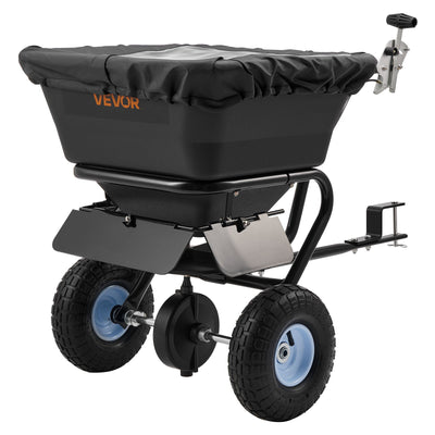 VEVOR Tow Behind Lawn Spreader, 3m Spreading Width, Garden & Lawn Spreader with Universal Hitch, 38.6kg Capacity & 10 in All-Terrain Tires, Seed Fertilizer Broadcast Spreader for ATVs UTVs