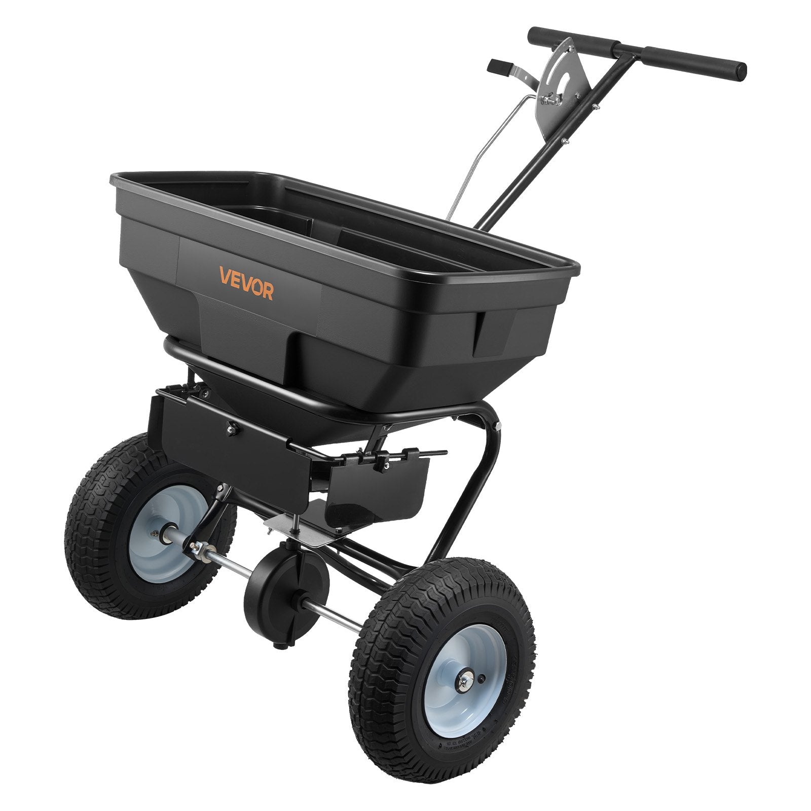 VEVOR Walk-Behind Spreader, 3.66m Spreading Width, Push Broadcast Spreader with 13" All-Terrain Tires, Adjustable Flow Control, 59kg Capacity Hopper, Lawn Spreaders for Fertilizer Seed Ice Melt