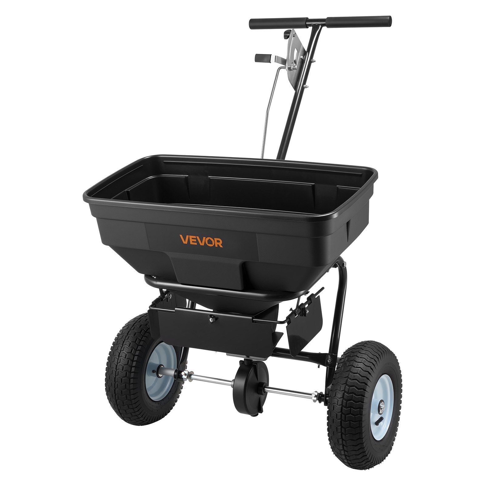 VEVOR Walk-Behind Spreader, 3.66m Spreading Width, Push Broadcast Spreader with 13" All-Terrain Tires, Adjustable Flow Control, 59kg Capacity Hopper, Lawn Spreaders for Fertilizer Seed Ice Melt
