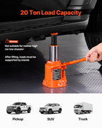 VEVOR Hydraulic Bottle Jack, 20 Ton/44092 lbs Welded Bottle Jack with 6.69''-12.6'' Lifting Range & 3-Section Long Handle, for Car, Pickup, Truck, RV, Auto Repair, Industrial Engineering
