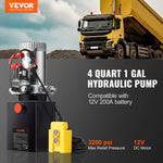 VEVOR Hydraulic Pump 4 Quart/3.8 L Single Acting Dump Trailer Pump Power Unit DC 12V