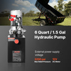 VEVOR 6 L Hydraulic Power Unit, Single Acting Dump Trailer Pump, 22 MPa Max Relief Pressure & 3.4 L/min Flow Rate, DC 12V Hydraulic Pump with Metal Reservoir for Dump Trailer Car Lifting, Black