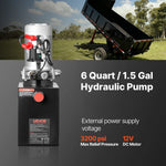 VEVOR 6 L Hydraulic Power Unit, Single Acting Dump Trailer Pump, 22 MPa Max Relief Pressure & 3.4 L/min Flow Rate, DC 12V Hydraulic Pump with Metal Reservoir for Dump Trailer Car Lifting, Black
