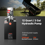 VEVOR 12 L Hydraulic Power Unit, Double Acting Dump Trailer Pump, 22 MPa Max Relief Pressure & 3.4 L/min Flow Rate, DC 12V Hydraulic Pump with Metal Reservoir for Dump Trailer Car Lifting