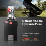 VEVOR 10 L Hydraulic Power Unit, Single Acting Dump Trailer Pump, 22 MPa Max Relief Pressure & 3.4 L/min Flow Rate, DC 12V Hydraulic Pump with Metal Reservoir for Dump Trailer Car Lifting