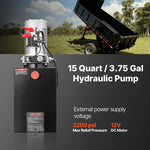 VEVOR 15 L Hydraulic Power Unit, Single Acting Dump Trailer Pump, 22 MPa Max Relief Pressure & 3.4 L/min Flow Rate, DC 12V Hydraulic Pump with Metal Reservoir for Dump Trailer Car Lifting