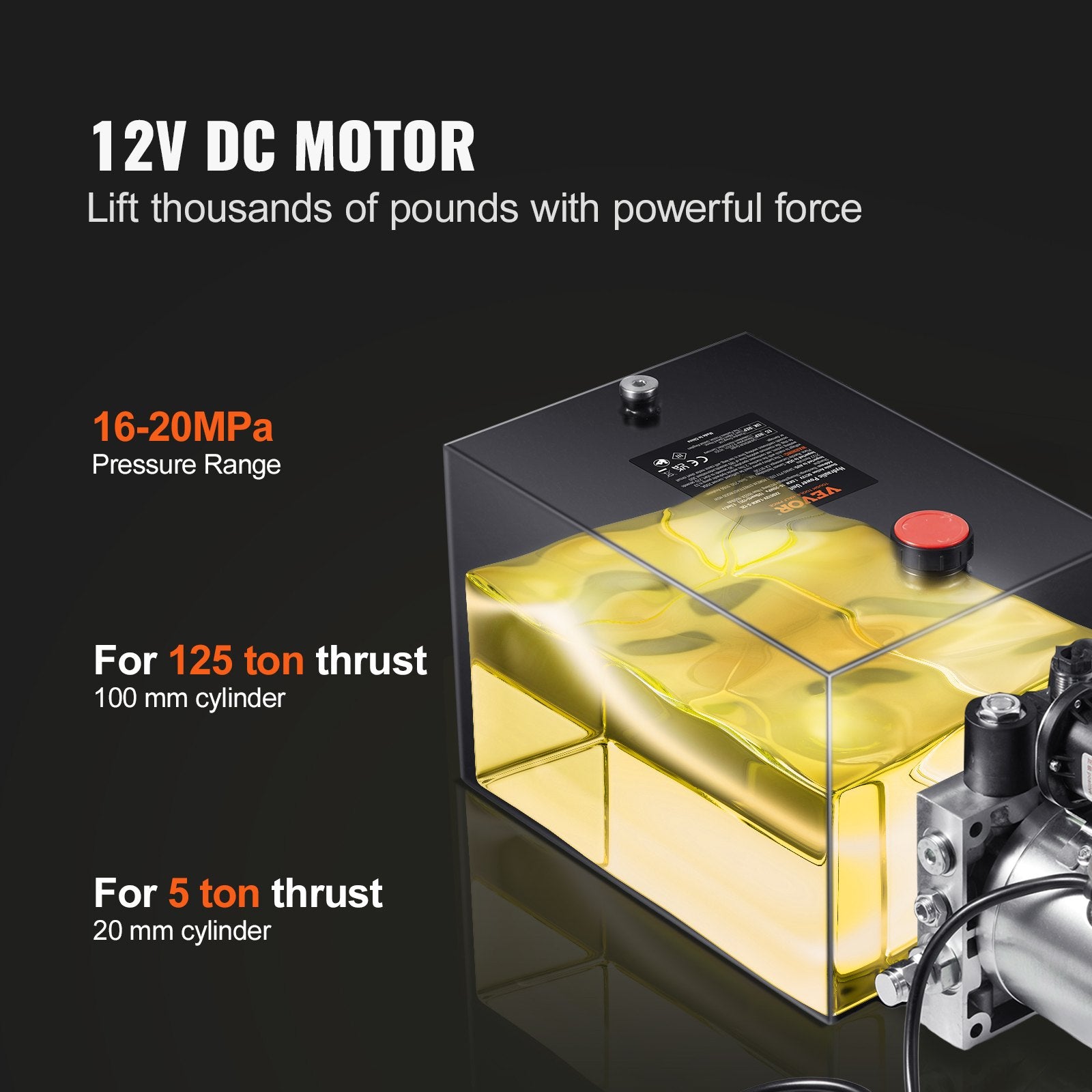 VEVOR Hydraulic Pump 4 Quart/3.8 L Single Acting Dump Trailer Pump Power Unit DC 12V