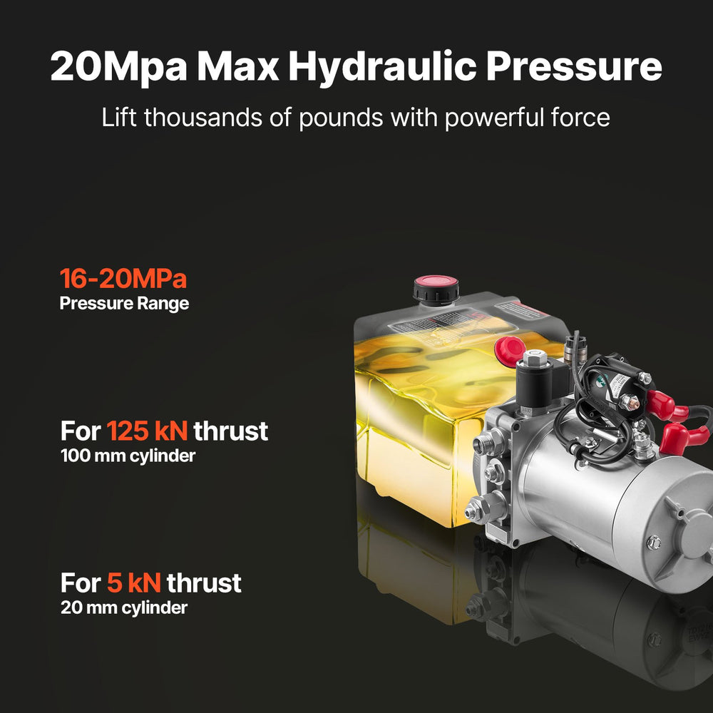 VEVOR 4 L Hydraulic Power Unit, Single Acting Dump Trailer Pump, 22 MPa Max Relief Pressure & 3.4 L/min Flow Rate, DC 12V Hydraulic Pump with Metal Reservoir for Dump Trailer Car Lifting