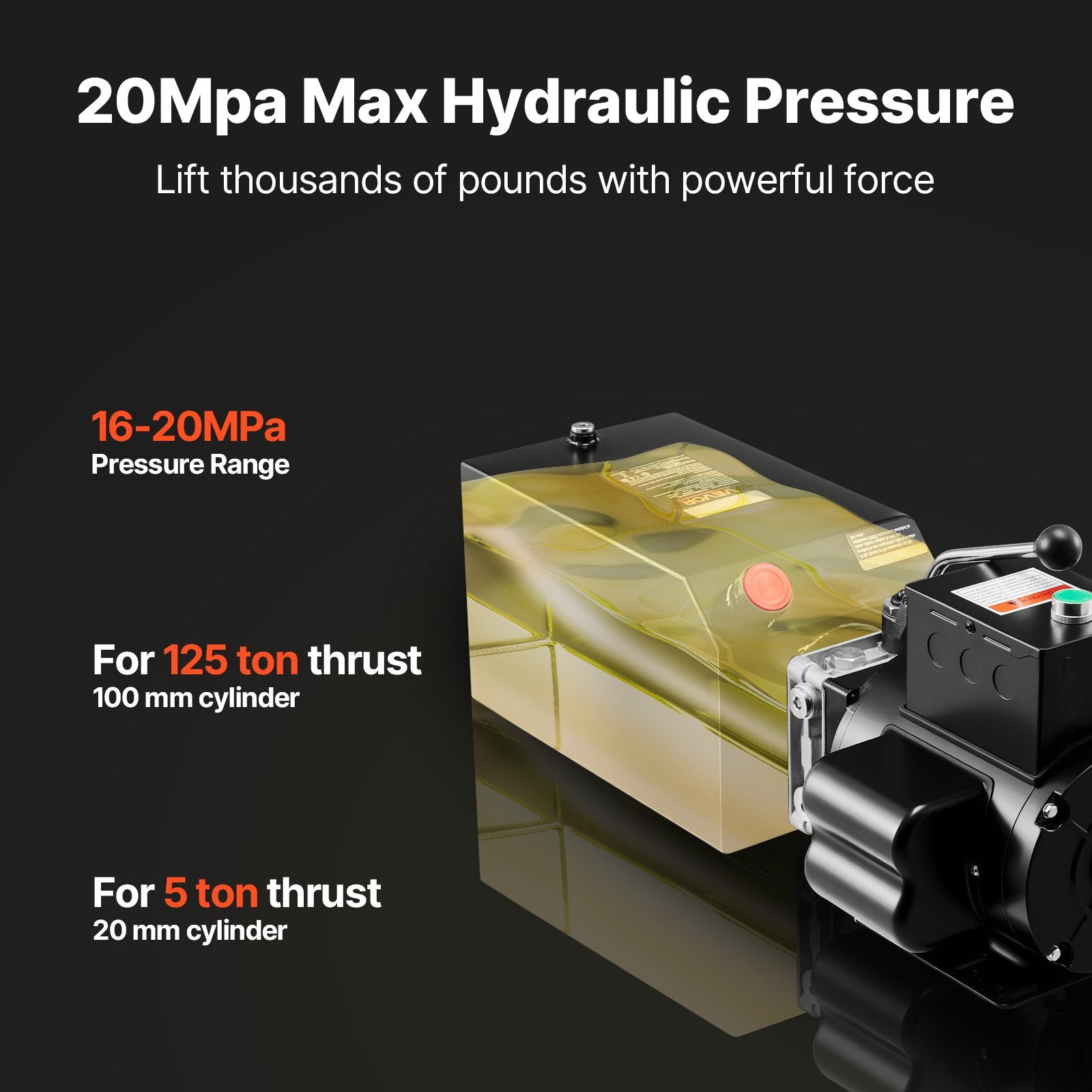 VEVOR Hydraulic Pump Power Unit, AC 220V, 15 Quart Single Acting Hydraulic Unit, 6.3 L/min Oil Flow, Max Discharge Pressure 22 MPa for Dump Truck, Auto Repair Garage, Car Lifting Platforms, Black