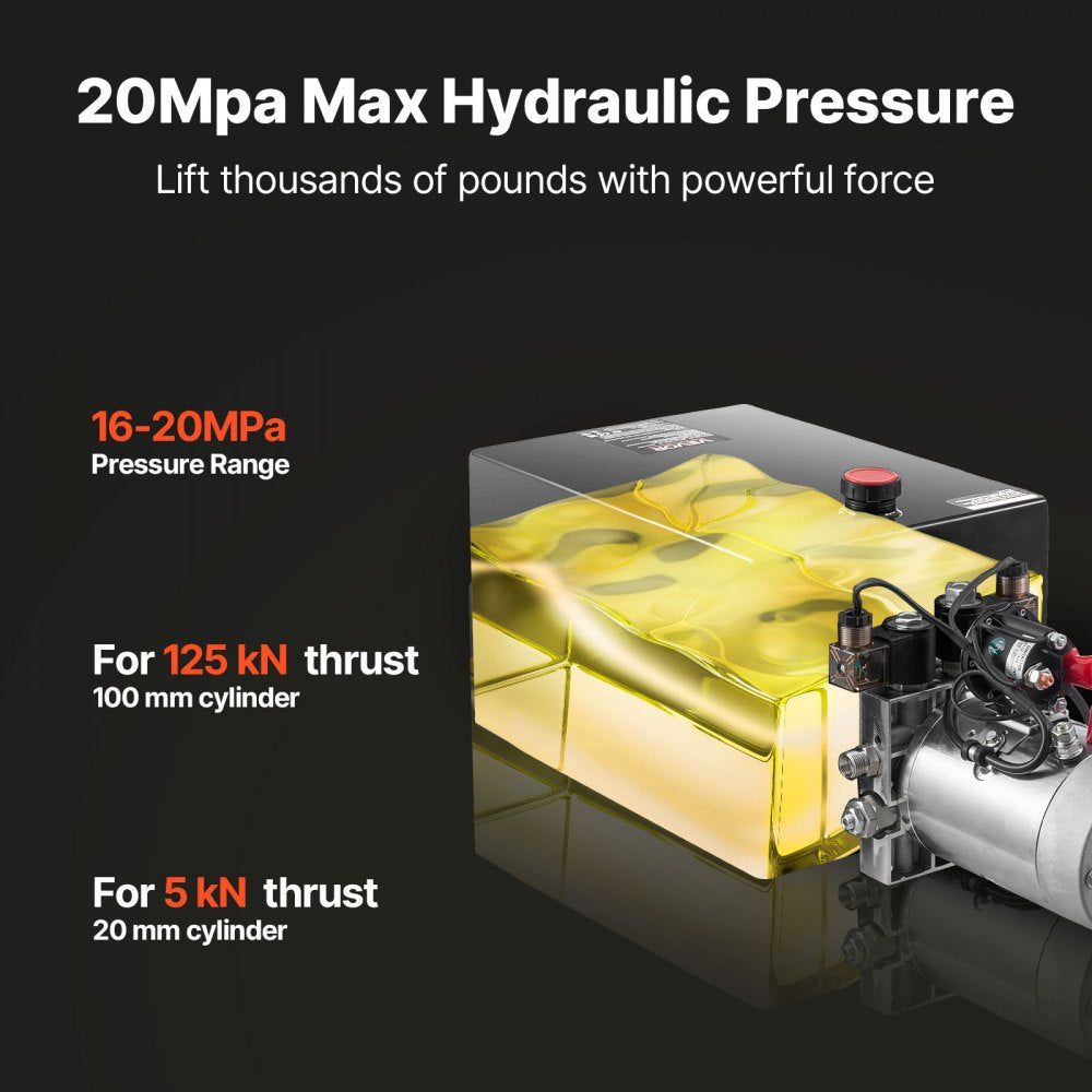 VEVOR 20 L Hydraulic Power Unit, Double Acting Dump Trailer Pump, 22 MPa Max Relief Pressure & 3.4 L/min Flow Rate, DC 12V Hydraulic Pump with Metal Reservoir for Dump Trailer Car Lifting
