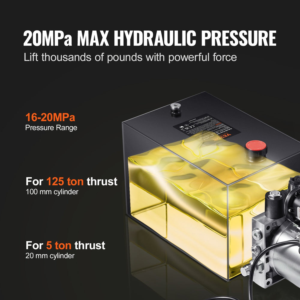 VEVOR Hydraulic Pump, 12 Quart Hydraulic Power Unit, Single Acting Dump Trailer Pump, 0.91 GPM Flow Rate, 3200 PSI Max Relief Pressure, DC 12V Hydraulic Pump for Dump Trailer Car Lifting