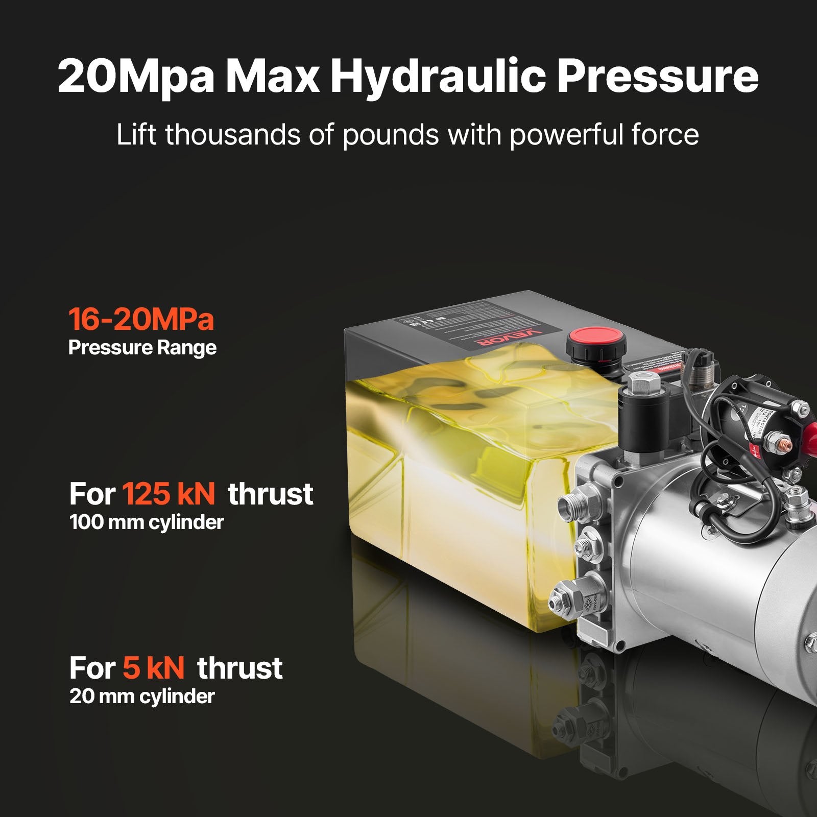 VEVOR 6 L Hydraulic Power Unit, Single Acting Dump Trailer Pump, 22 MPa Max Relief Pressure & 3.4 L/min Flow Rate, DC 12V Hydraulic Pump with Metal Reservoir for Dump Trailer Car Lifting, Black