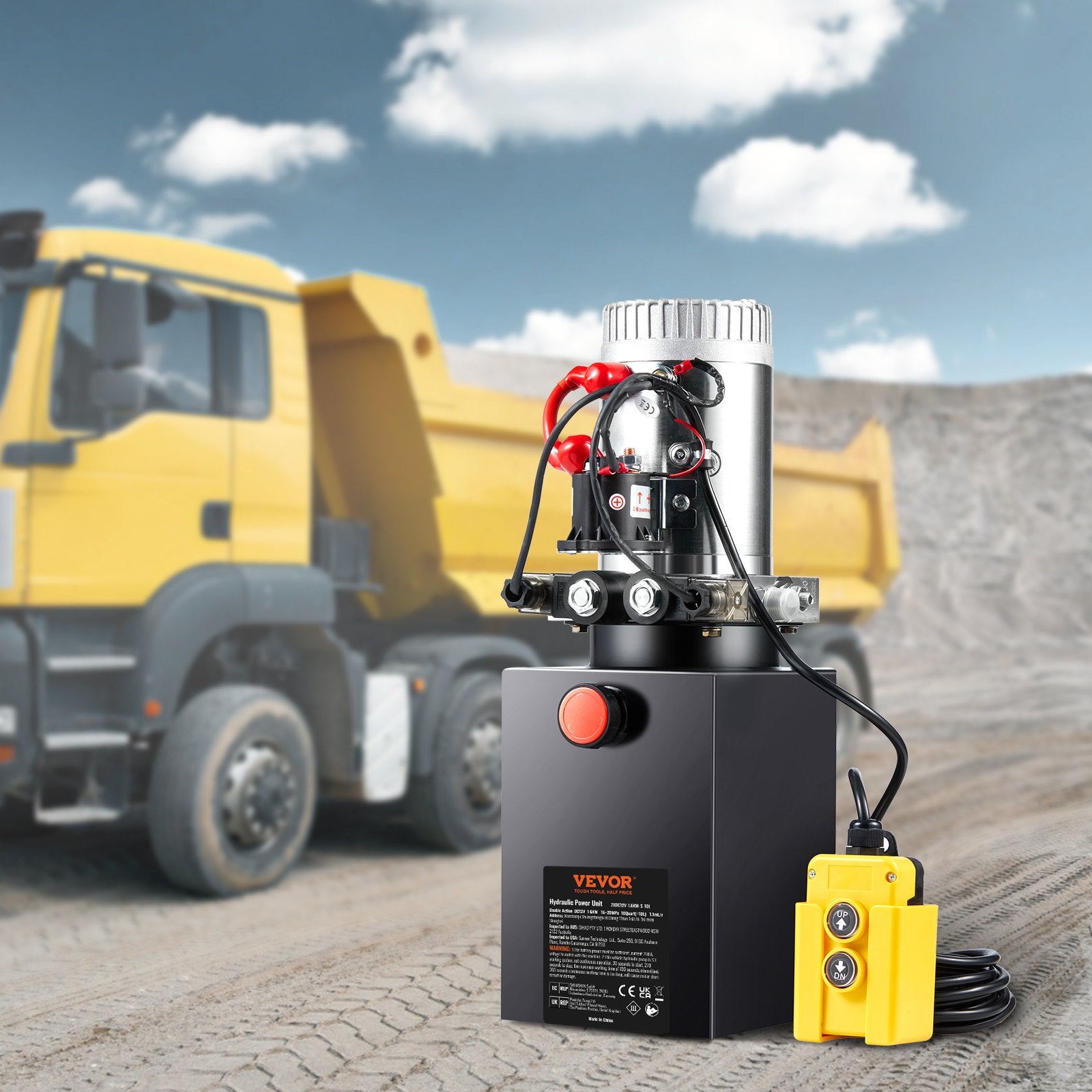 VEVOR Hydraulic Pump, 10 Quart Hydraulic Power Unit, Double Acting Dump Trailer Pump, 0.91 GPM Flow Rate, 3200 PSI Max Relief Pressure, DC 12V Hydraulic Pump for Dump Trailer Car Lifting