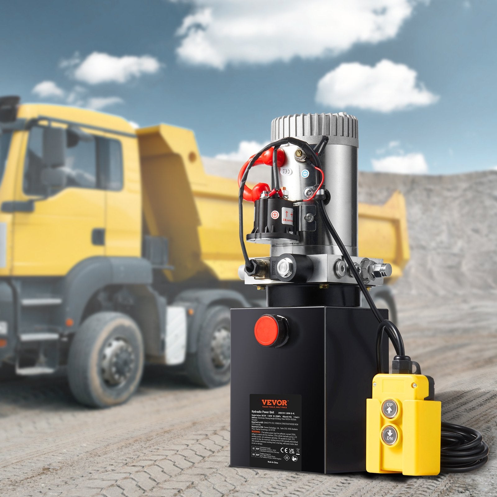 VEVOR Hydraulic Pump 4 Quart/3.8 L Single Acting Dump Trailer Pump Power Unit DC 12V