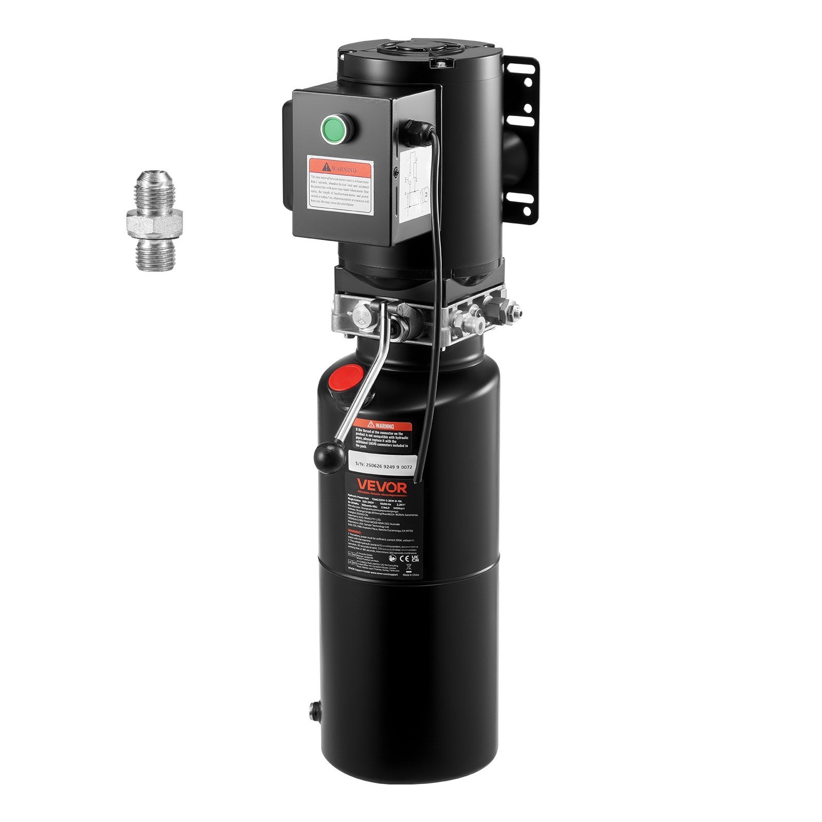 VEVOR Hydraulic Pump Power Unit, AC 220V, 10 Quart Single Acting Hydraulic Unit, 6.3 L/min Oil Flow, Max Discharge Pressure 22 MPa for Dump Truck, Auto Repair Garage, Car Lifting Platforms, Black
