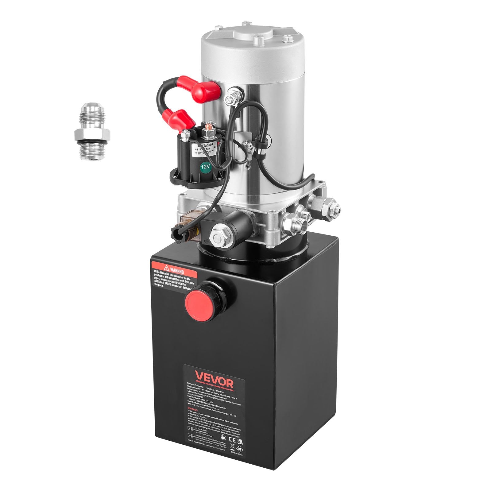 VEVOR 6 L Hydraulic Power Unit, Single Acting Dump Trailer Pump, 22 MPa Max Relief Pressure & 3.4 L/min Flow Rate, DC 12V Hydraulic Pump with Metal Reservoir for Dump Trailer Car Lifting, Black