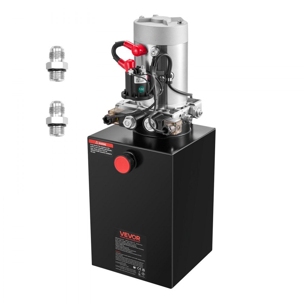 VEVOR 12 L Hydraulic Power Unit, Double Acting Dump Trailer Pump, 22 MPa Max Relief Pressure & 3.4 L/min Flow Rate, DC 12V Hydraulic Pump with Metal Reservoir for Dump Trailer Car Lifting