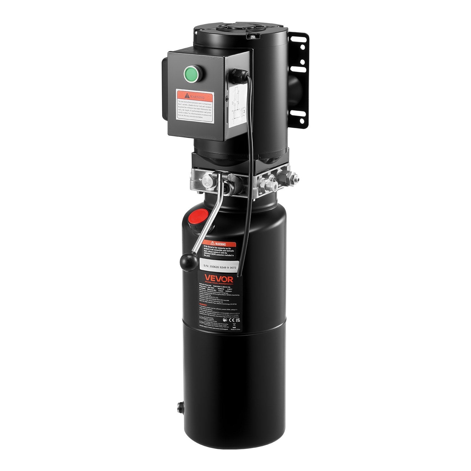 VEVOR Hydraulic Pump Power Unit, AC 220V, 10 Quart Single Acting Hydraulic Unit, 6.3 L/min Oil Flow, Max Discharge Pressure 22 MPa for Dump Truck, Auto Repair Garage, Car Lifting Platforms, Black