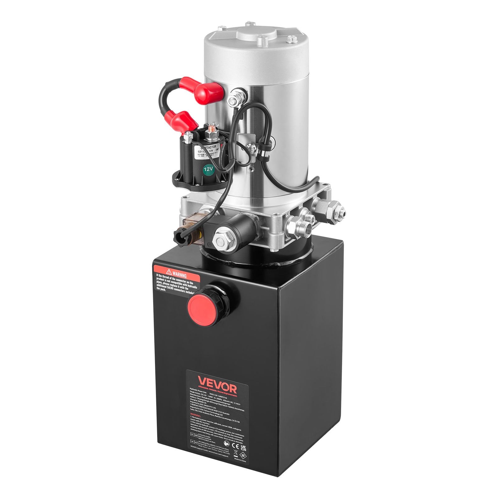 VEVOR 6 L Hydraulic Power Unit, Single Acting Dump Trailer Pump, 22 MPa Max Relief Pressure & 3.4 L/min Flow Rate, DC 12V Hydraulic Pump with Metal Reservoir for Dump Trailer Car Lifting, Black