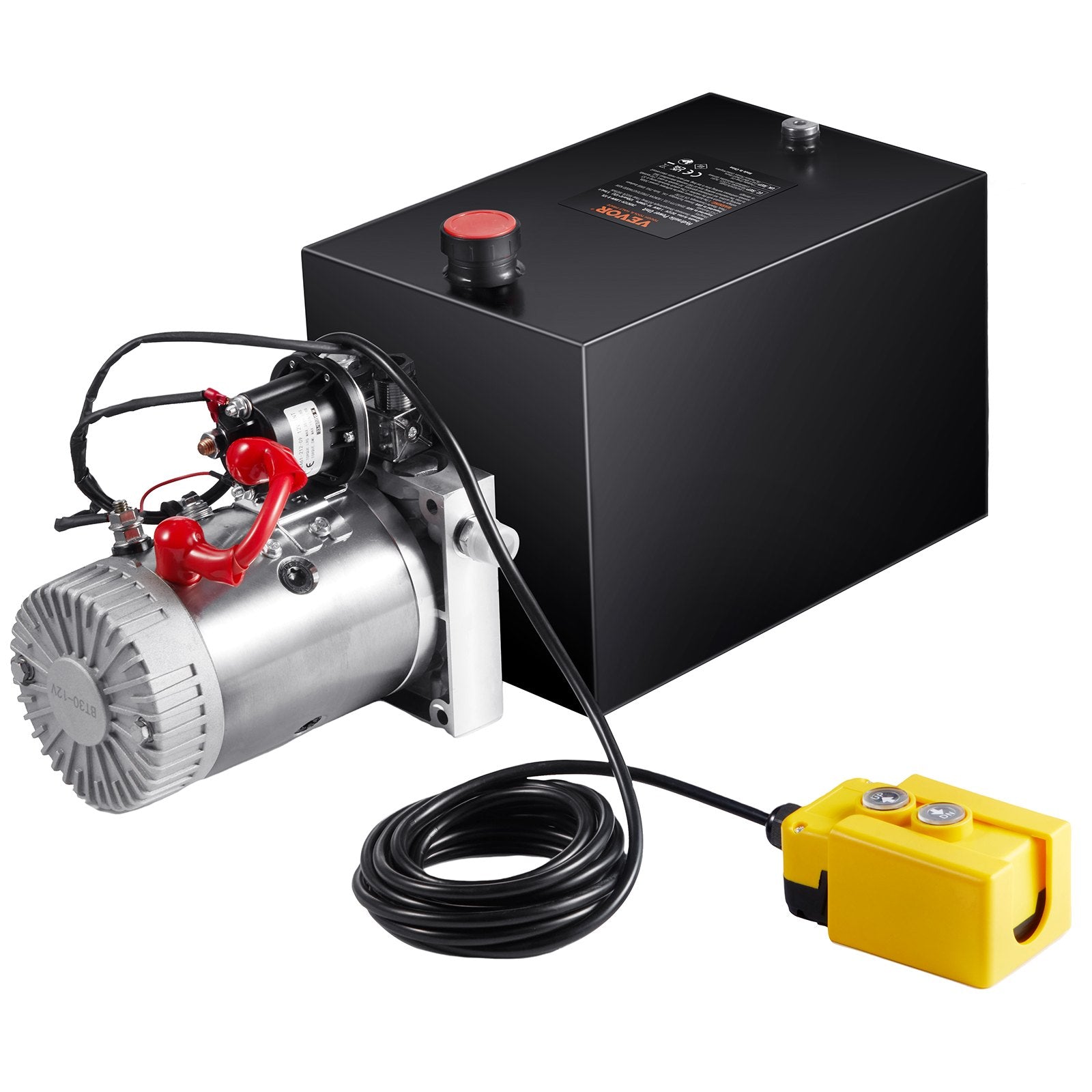 VEVOR Hydraulic Pump, 12 Quart Hydraulic Power Unit, Single Acting Dump Trailer Pump, 0.91 GPM Flow Rate, 3200 PSI Max Relief Pressure, DC 12V Hydraulic Pump for Dump Trailer Car Lifting