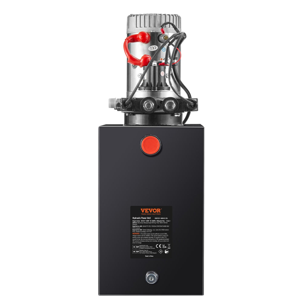 VEVOR Hydraulic Pump, 15 Quart Hydraulic Power Unit, Double Acting Dump Trailer Pump, 0.91 GPM Flow Rate, 3200 PSI Max Relief Pressure, DC 12V Hydraulic Pump for Dump Trailer Car Lifting