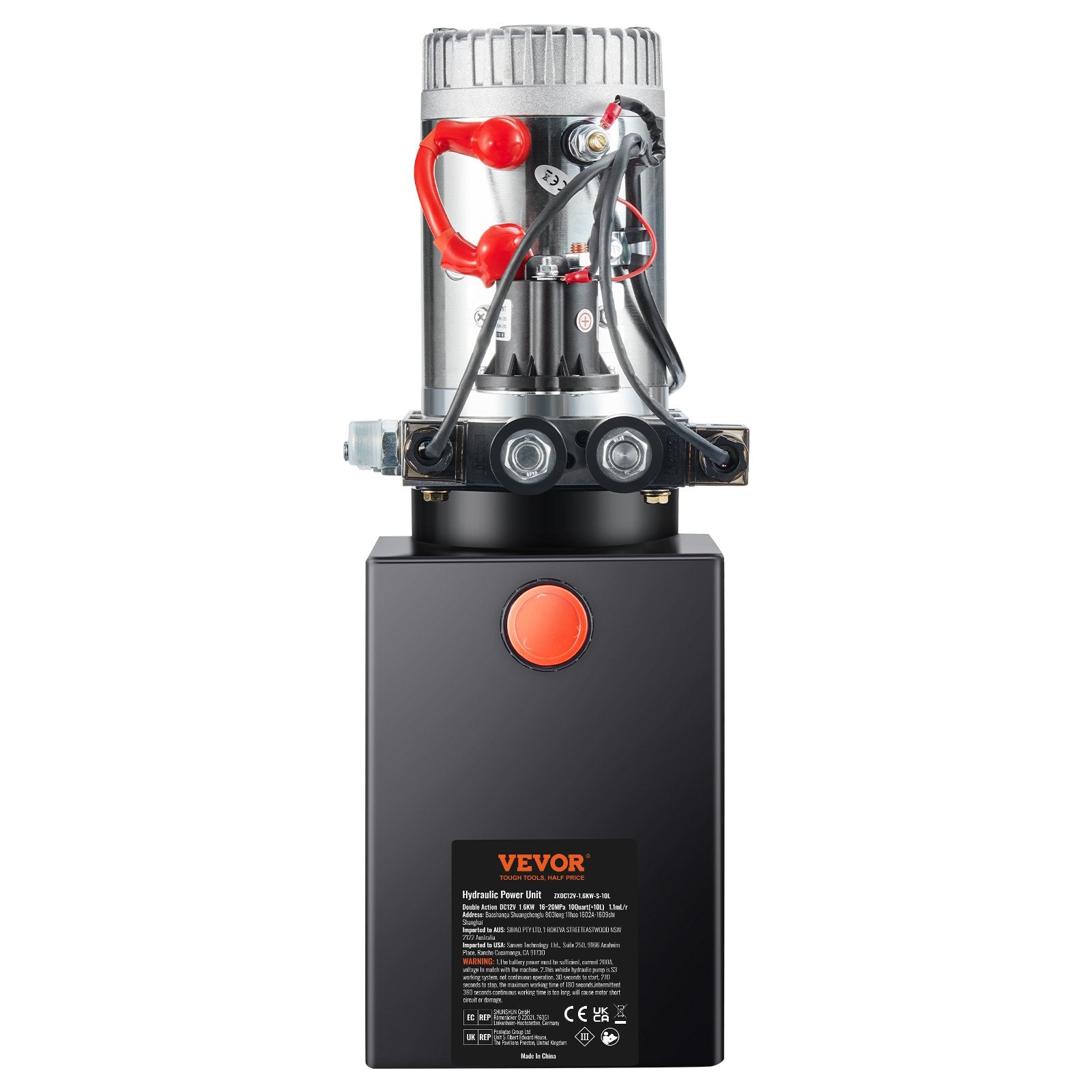 VEVOR Hydraulic Pump, 10 Quart Hydraulic Power Unit, Double Acting Dump Trailer Pump, 0.91 GPM Flow Rate, 3200 PSI Max Relief Pressure, DC 12V Hydraulic Pump for Dump Trailer Car Lifting