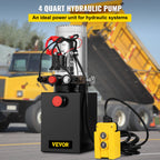 VEVOR Hydraulic Pump Double Acting Hydraulic Power Unit 4L Steel Tank Hydraulic Pump Power Unit 12V DC for Dump Trailer Car Lifting