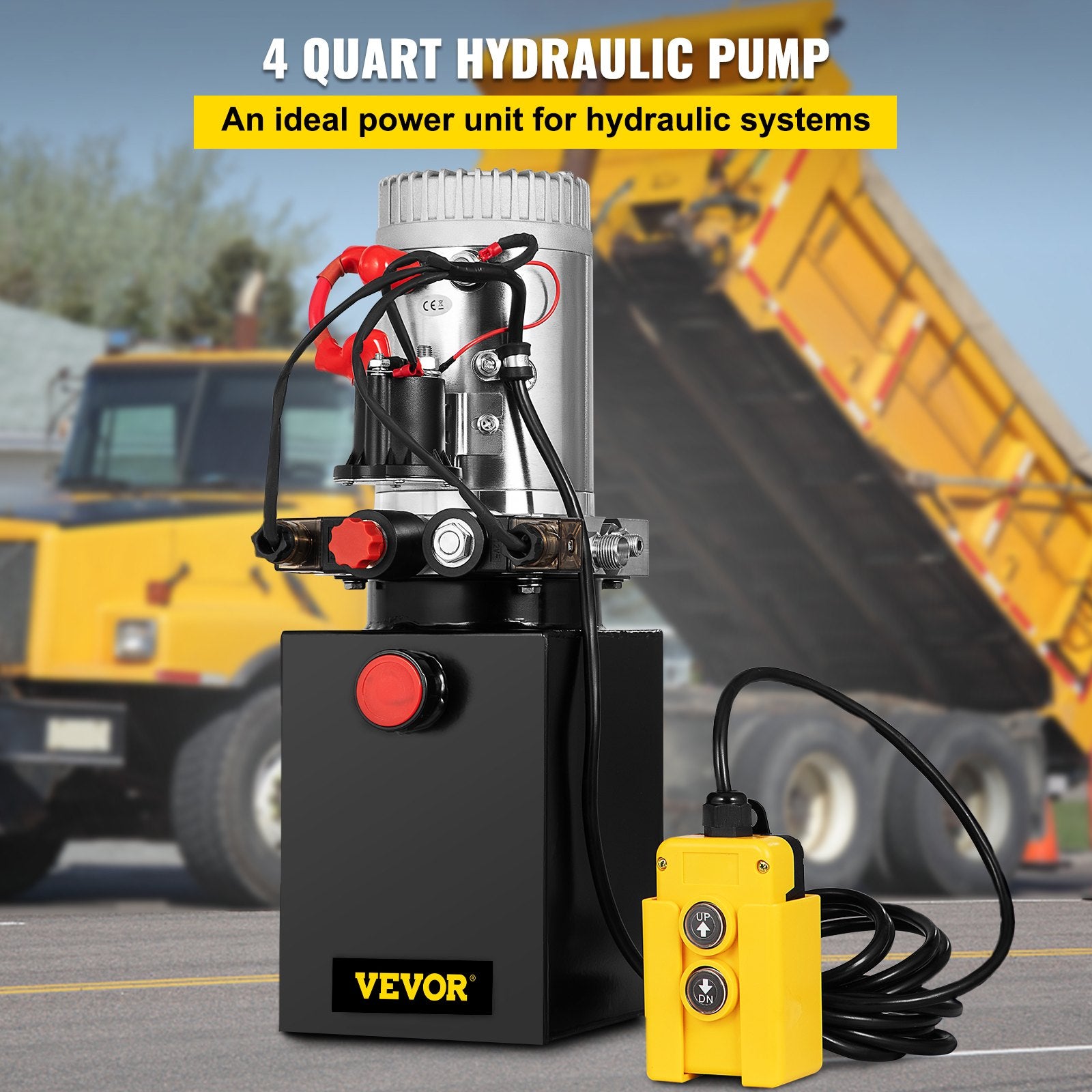 VEVOR Hydraulic Pump Double Acting Hydraulic Power Unit 4L Steel Tank Hydraulic Pump Power Unit 12V DC for Dump Trailer Car Lifting