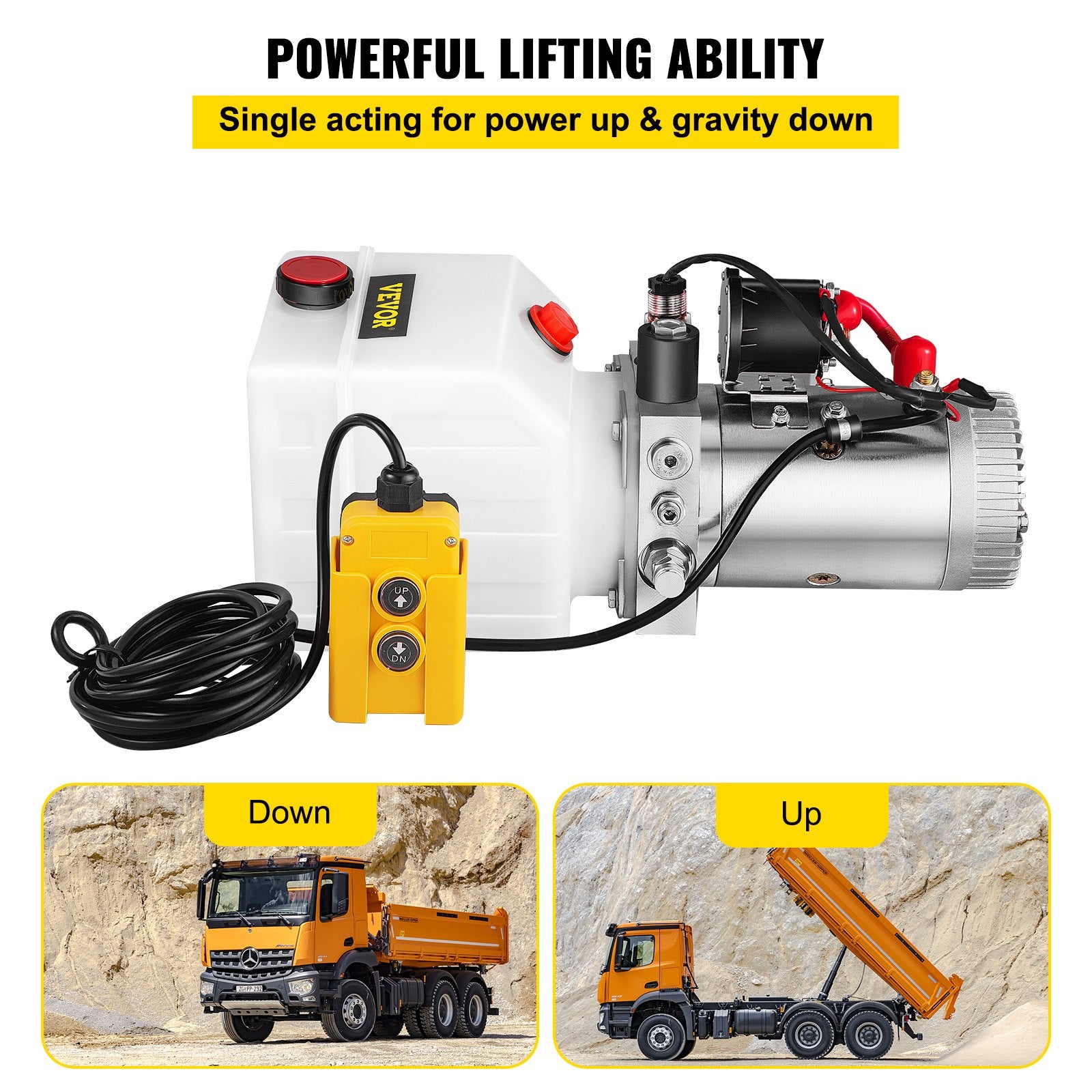 VEVOR 3.8 L Single Acting Hydraulic Pump Dump Trailer Lifting Remote Crane