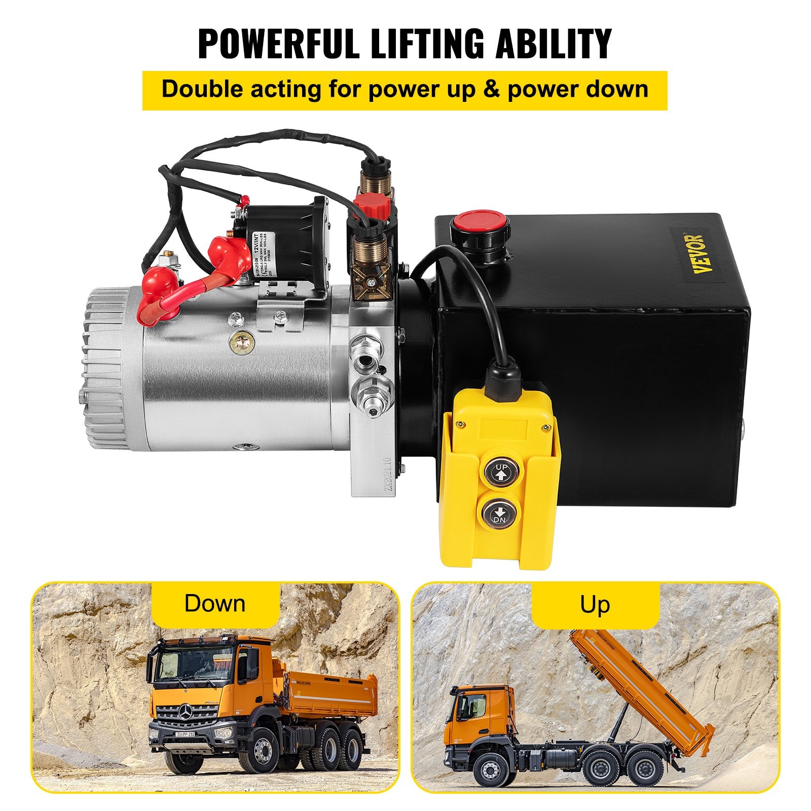 VEVOR Hydraulic Pump Double Acting Hydraulic Power Unit 4L Steel Tank Hydraulic Pump Power Unit 12V DC for Dump Trailer Car Lifting
