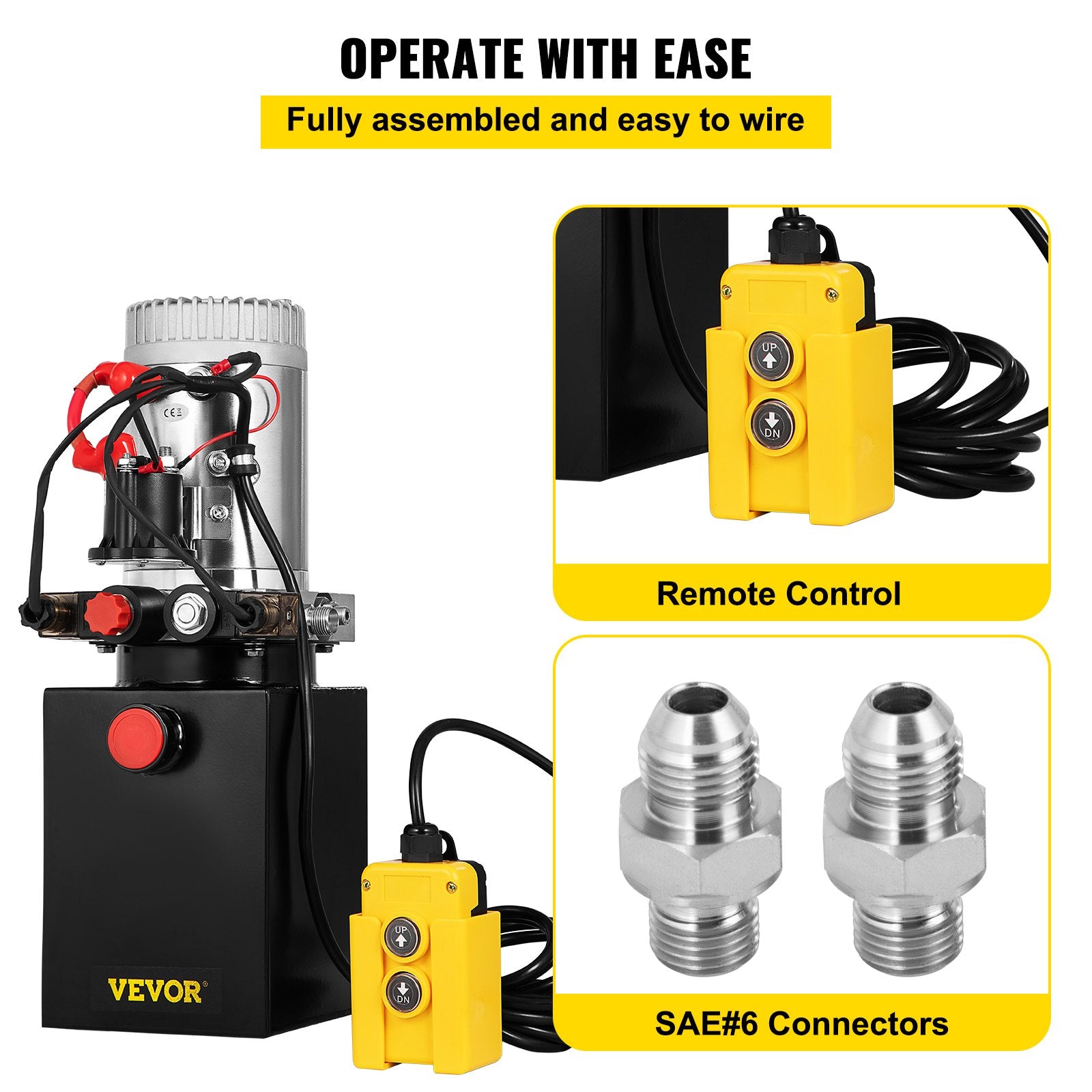 VEVOR Hydraulic Pump Double Acting Hydraulic Power Unit 4L Steel Tank Hydraulic Pump Power Unit 12V DC for Dump Trailer Car Lifting