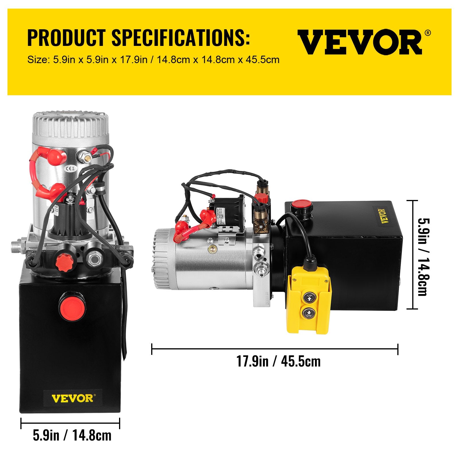 VEVOR Hydraulic Pump Double Acting Hydraulic Power Unit 4L Steel Tank Hydraulic Pump Power Unit 12V DC for Dump Trailer Car Lifting