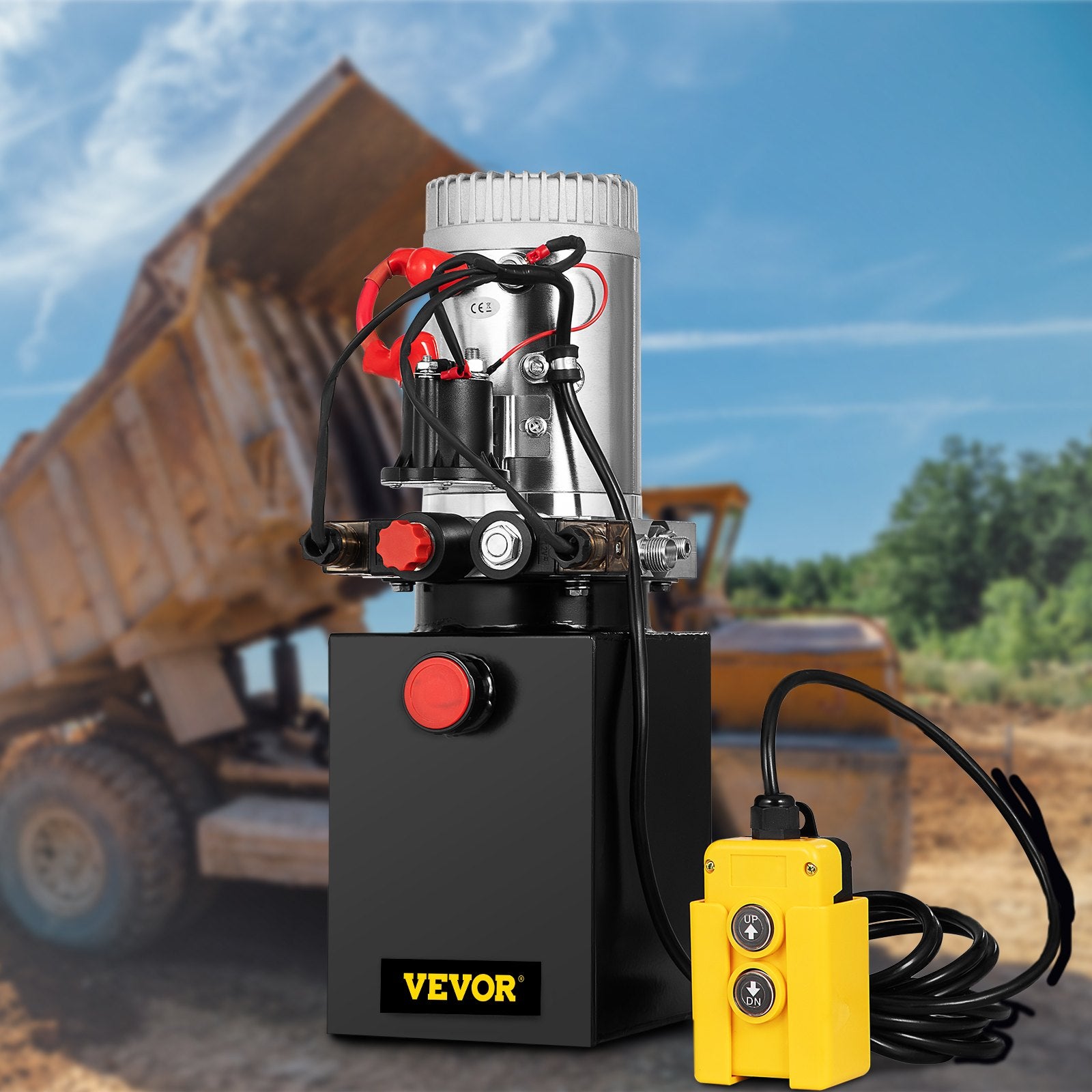 VEVOR Hydraulic Pump Double Acting Hydraulic Power Unit 4L Steel Tank Hydraulic Pump Power Unit 12V DC for Dump Trailer Car Lifting