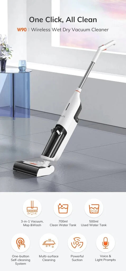 ILIFE W90 Bezvadu putekļu sūcejs – Slota, mitrā un sausā tīrīšana. Jauda 5500Pa.