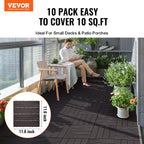 VEVOR Interlocking Deck Tiles, 10 Pack, 12"x12" 10 sq. ft Plastic Waterproof Outdoor Flooring All Weather Use, Patio Floor Decking Covering Tiles for Porch Poolside Balcony Backyard, Dark Brown