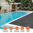 VEVOR Interlocking Deck Tiles, 10 Pack, 12"x12" 10 sq. ft Plastic Waterproof Outdoor Flooring All Weather Use, Patio Floor Decking Covering Tiles for Porch Poolside Balcony Backyard, Dark Grey