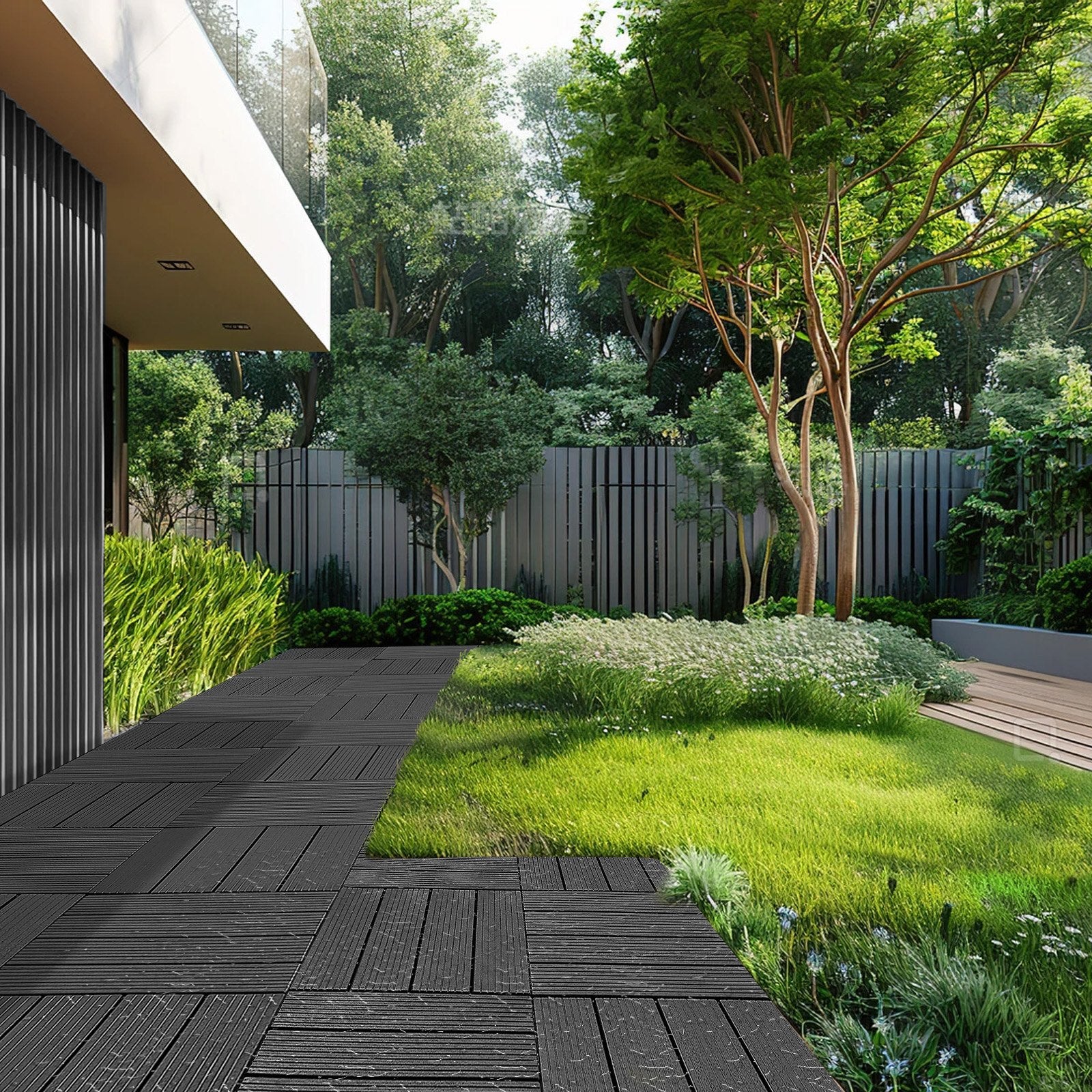 VEVOR Interlocking Deck Tiles, 36 Pack, 11.6"x11.6" 36 sq. ft Plastic Waterproof Outdoor Flooring All Weather Use, Patio Floor Decking Covering Tiles for Porch Poolside Balcony Backyard, Dark Grey