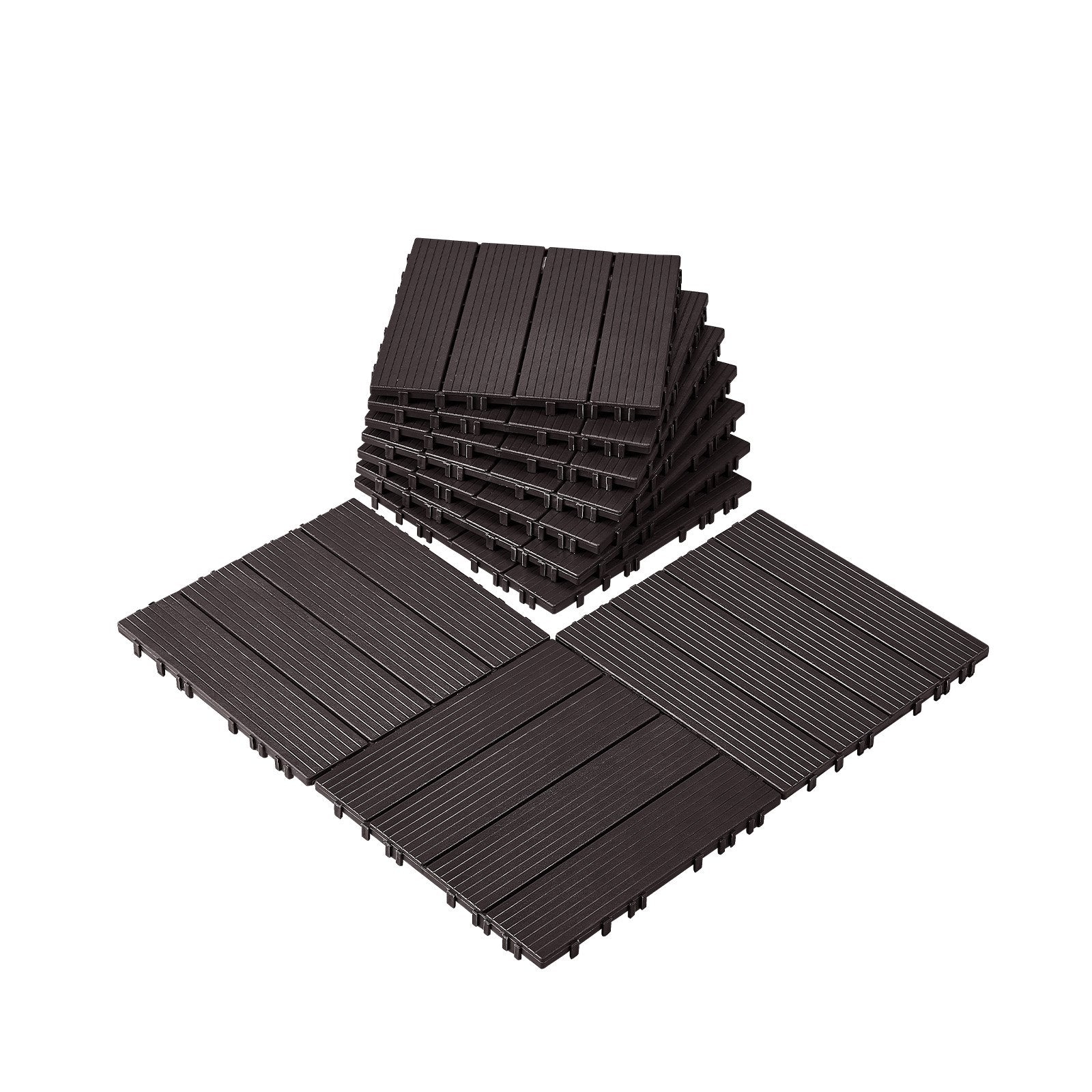 VEVOR Interlocking Deck Tiles, 10 Pack, 12"x12" 10 sq. ft Plastic Waterproof Outdoor Flooring All Weather Use, Patio Floor Decking Covering Tiles for Porch Poolside Balcony Backyard, Dark Brown