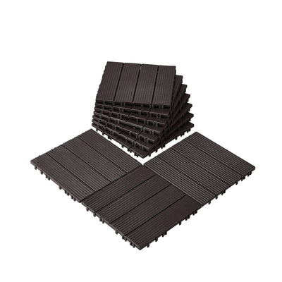 VEVOR Interlocking Deck Tiles, 10 Pack, 12"x12" 10 sq. ft Plastic Waterproof Outdoor Flooring All Weather Use, Patio Floor Decking Covering Tiles for Porch Poolside Balcony Backyard, Dark Brown
